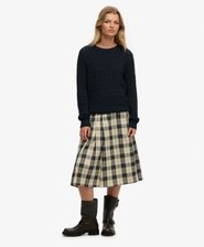Check Pleated Midi Skirt