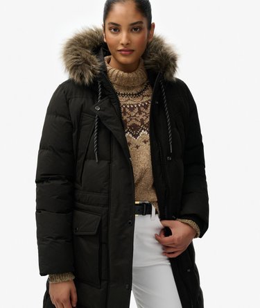 Everest Microfibre Mid Faux Fur Puffer Jacket Image 2