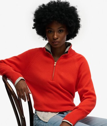 Pull &agrave; demi-zip en maille de coton classique Image 2