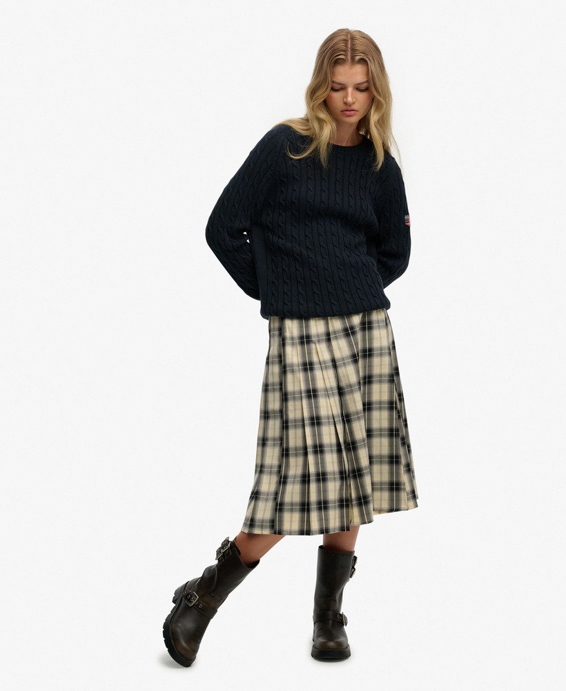 womens Check Pleated Midi Skirt in Cream/Black Check | Superdry UK