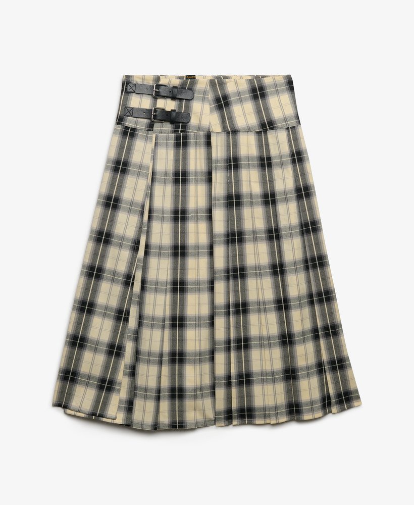 womens Check Pleated Midi Skirt in Cream/Black Check | Superdry UK