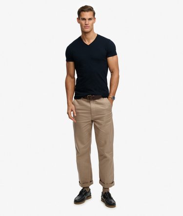 Organic Cotton Embroidered Logo V Neck T-Shirt Image 3