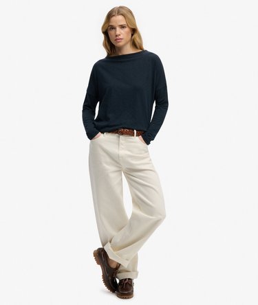 Studios Boat Neck Slub Long Sleeve Top Image 3