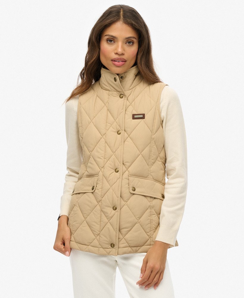 womens Cord Trimmed Liner Gilet in Shaker Beige | Superdry US