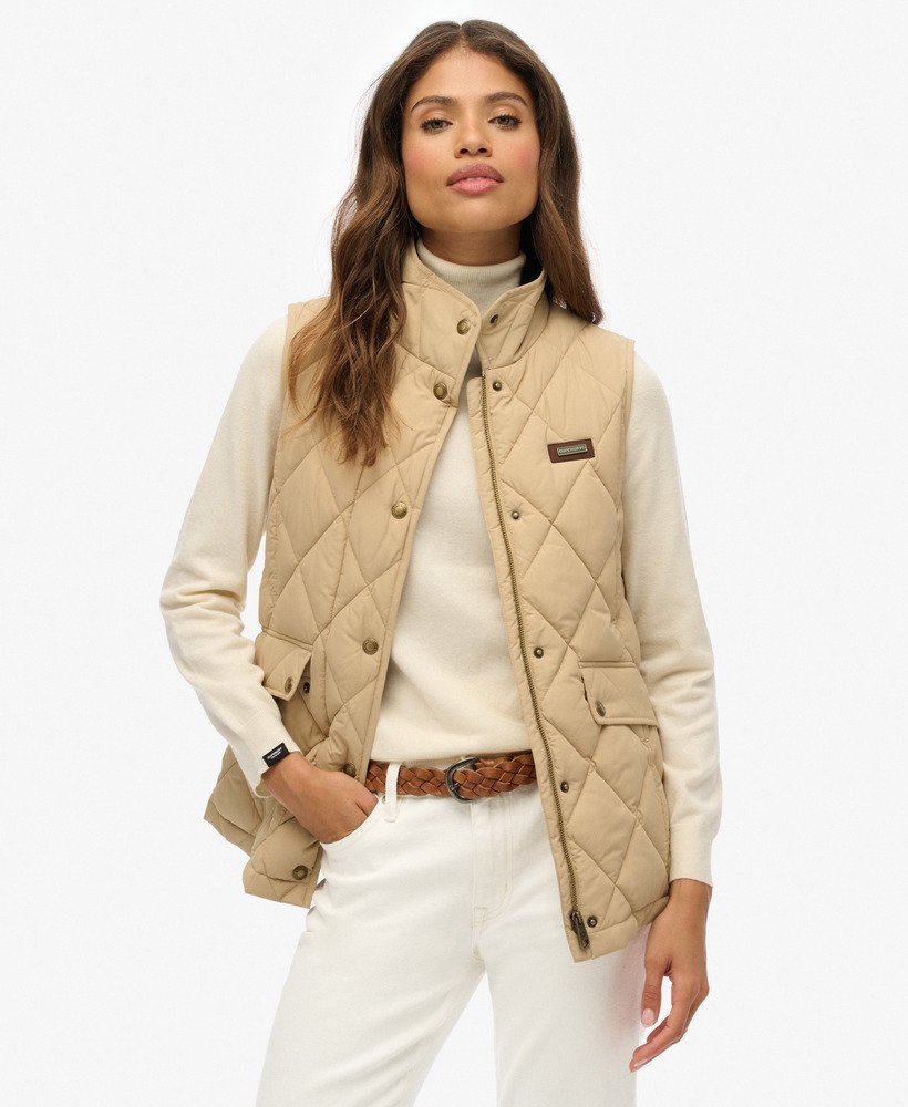 womens Cord Trimmed Liner Gilet in Shaker Beige | Superdry UK