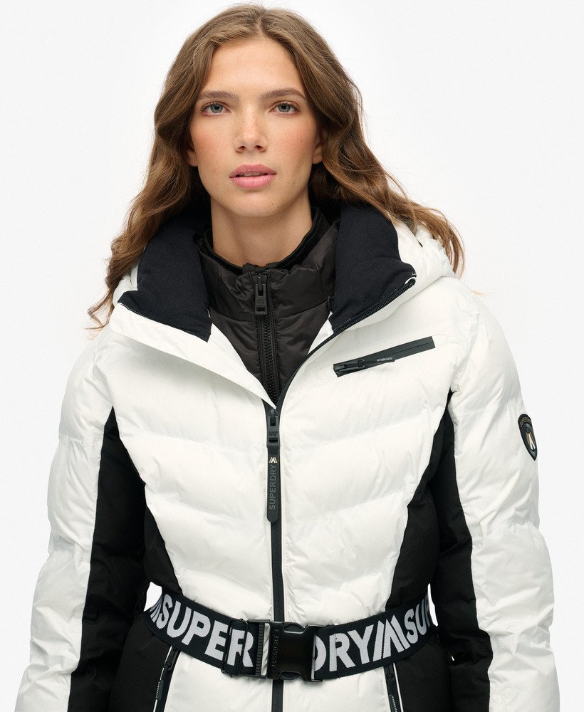 womens Luxe Belted Ski Padded Jacket in OPTIC | Superdry US