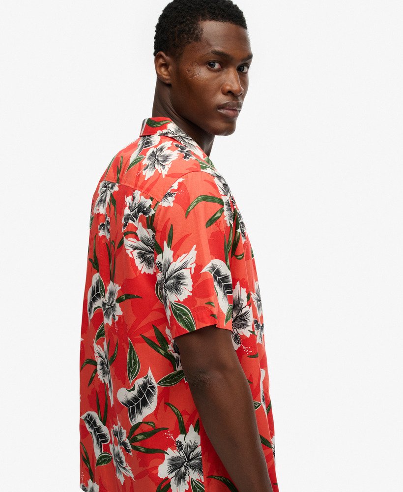 mens Hawaiian Print Short Sleeve Shirt in Hibiscus Red | Superdry US