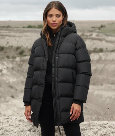 Hooded Sports Puffer Mid Length Jacket Image 1