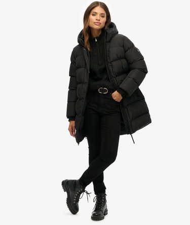 Hooded Sports Puffer Mid Length Jacket Image 5