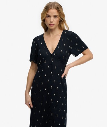 Printed Button Short Sleeve Midi Tea Dress Image 3