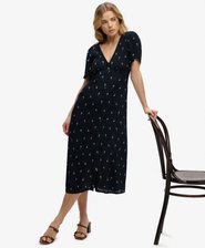 Printed Button Short Sleeve Midi Tea Dress