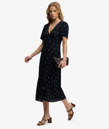Printed Button Short Sleeve Midi Tea Dress Image 5