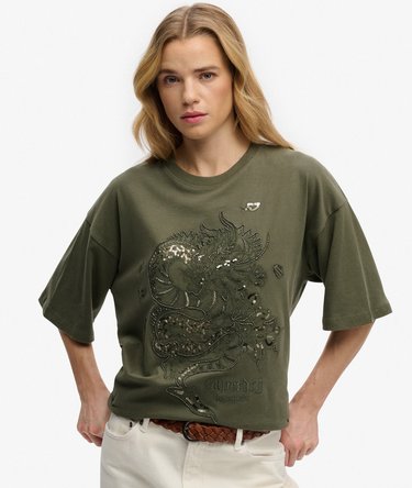 Tattoo Embellished Oversized T-Shirt Image 1