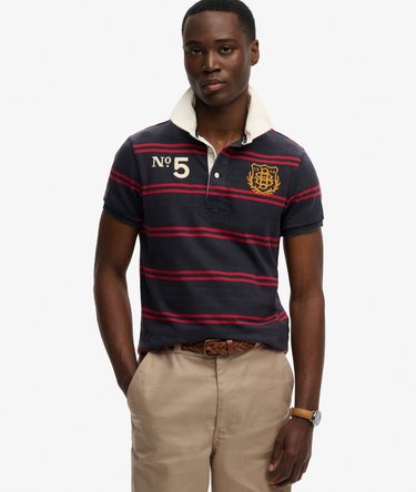 Double Emblem Jersey Short Sleeve Rugby Polo Top Image 1