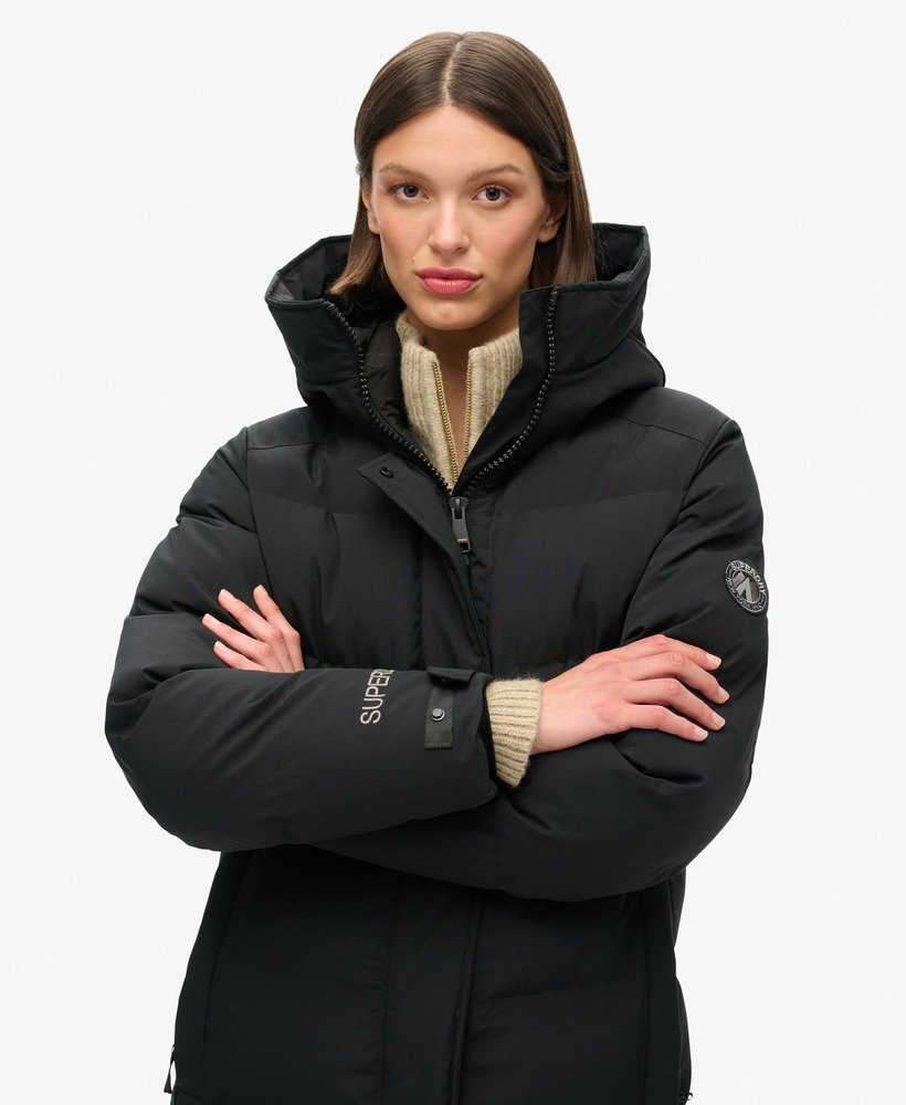 womens City Chevron Padded Longline Coat in Black | Superdry US
