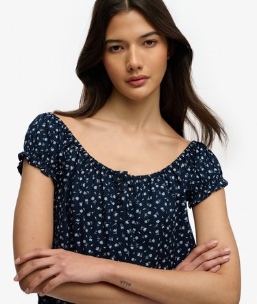 Short Sleeve Half Button Woven Top Image 4