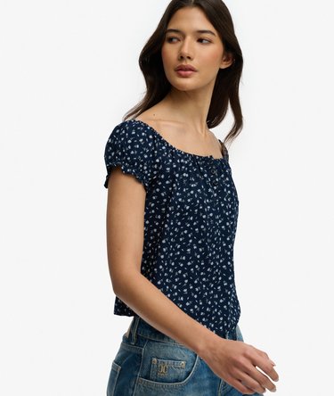 Short Sleeve Half Button Woven Top Image 2