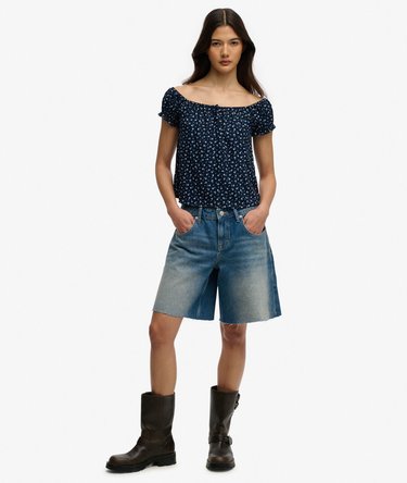 Short Sleeve Half Button Woven Top Image 3