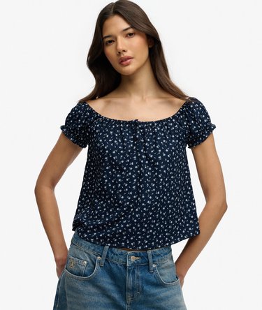 Short Sleeve Half Button Woven Top Image 1