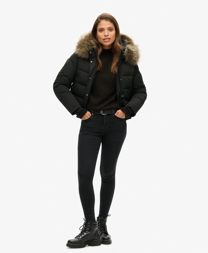 womens Everest Hooded Bomber Jacket in Black | Superdry CA-EN