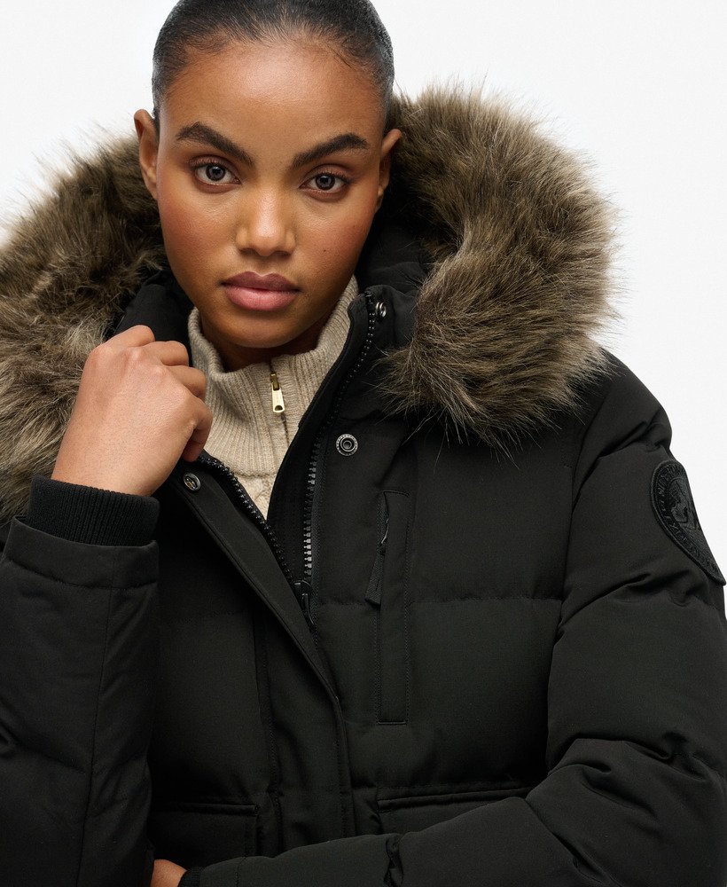 womens Everest Hooded Bomber Jacket in JET BLACK | Superdry US