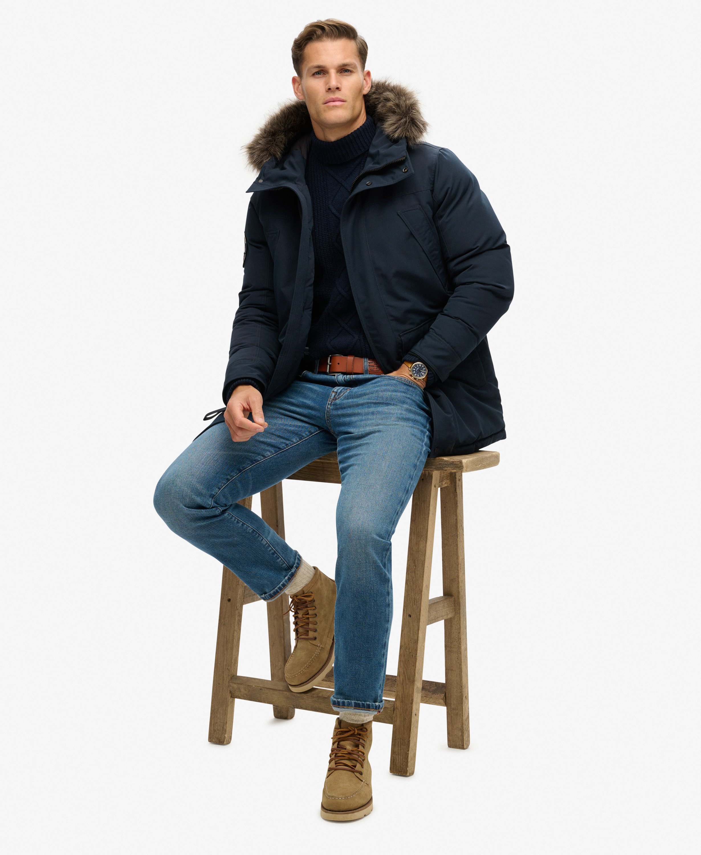 mens Everest Faux Fur Parka Jacket in Eclipse Navy | Superdry CA-EN