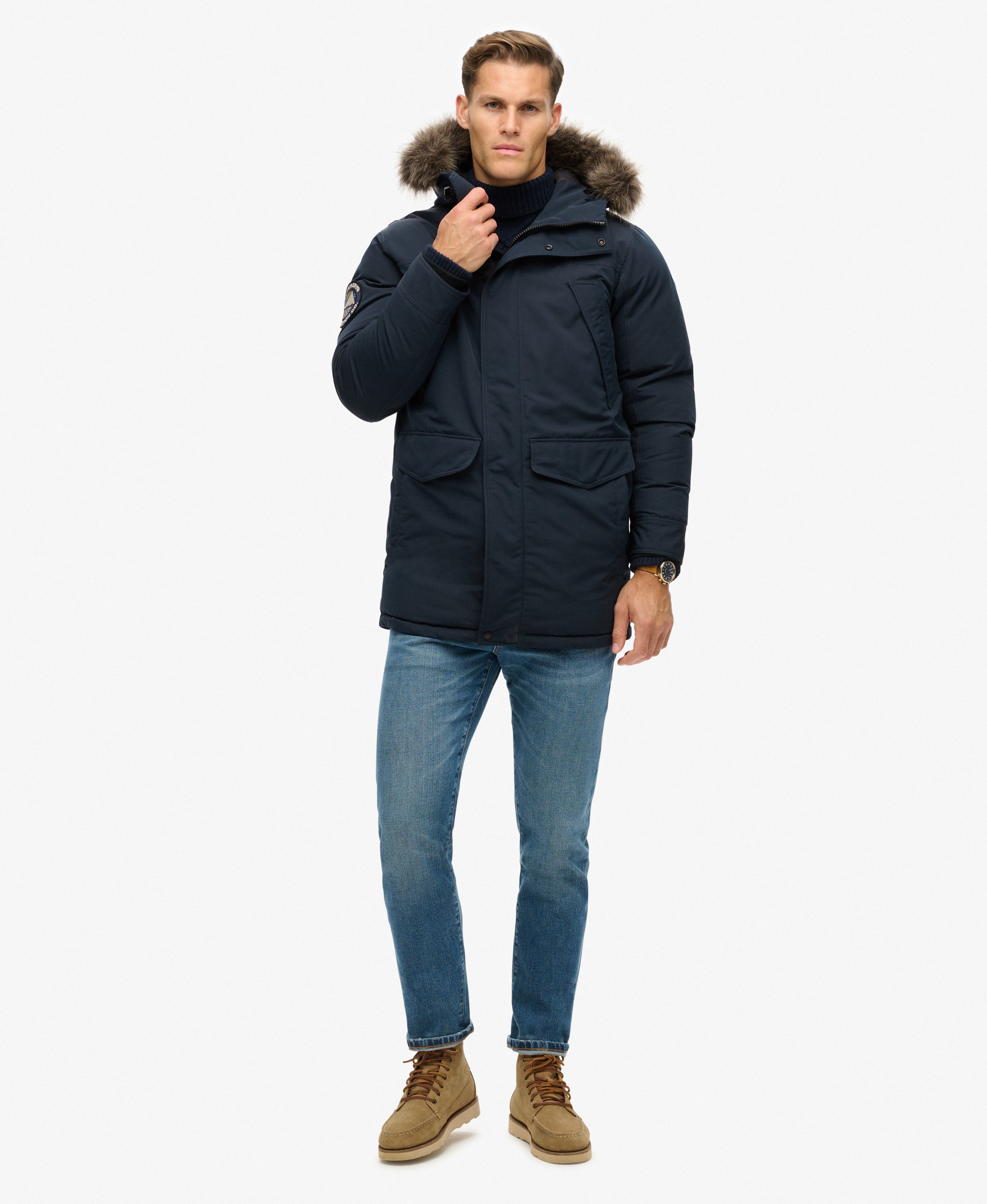 mens Everest Faux Fur Parka Jacket in Eclipse Navy | Superdry CA-EN