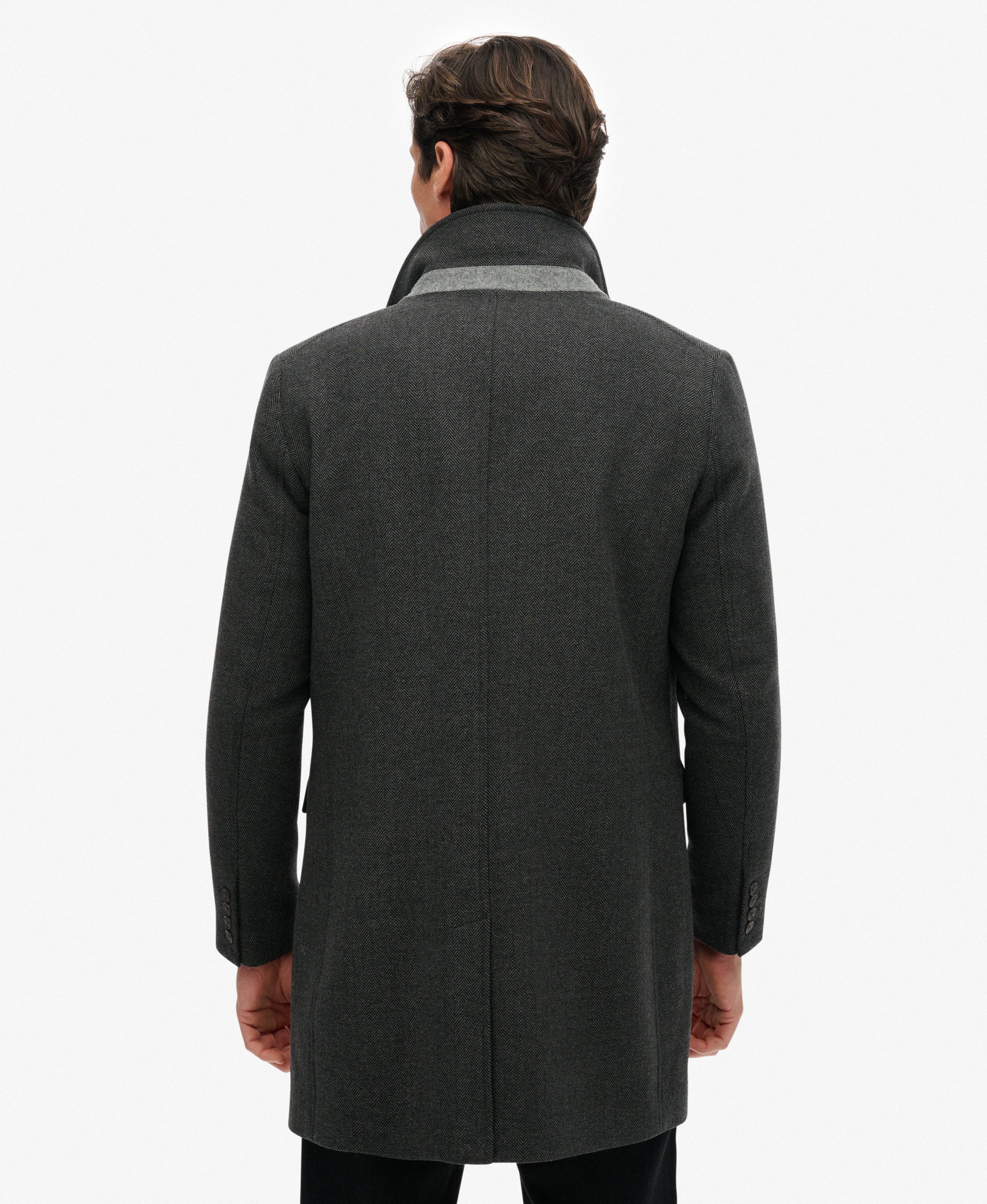 ジャケット・アウター volume wool tailored coat charcoal gray mens Tailored Two-in-One Town Coat in Dark Grey Herringbone