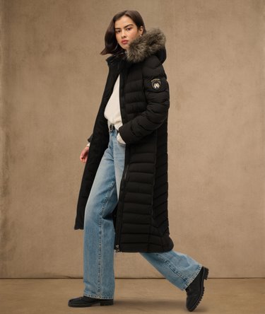 Veste longue &agrave; capuche en fausse fourrure Fuji Image 1