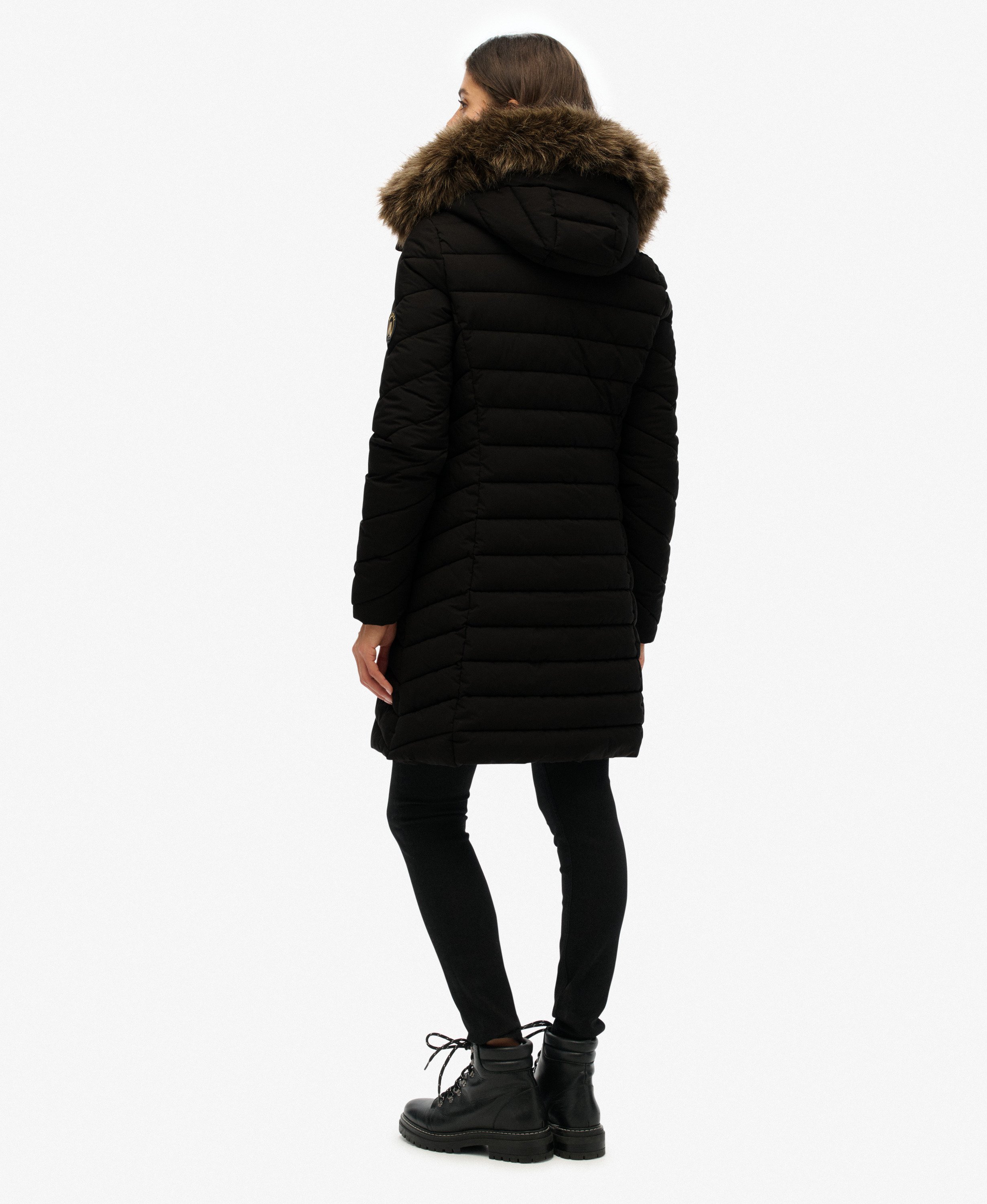 Superdry コート女性用 美品 【値下げ】 womens Fuji Faux Fur Hooded Mid Length Coat in Black | Superdry US