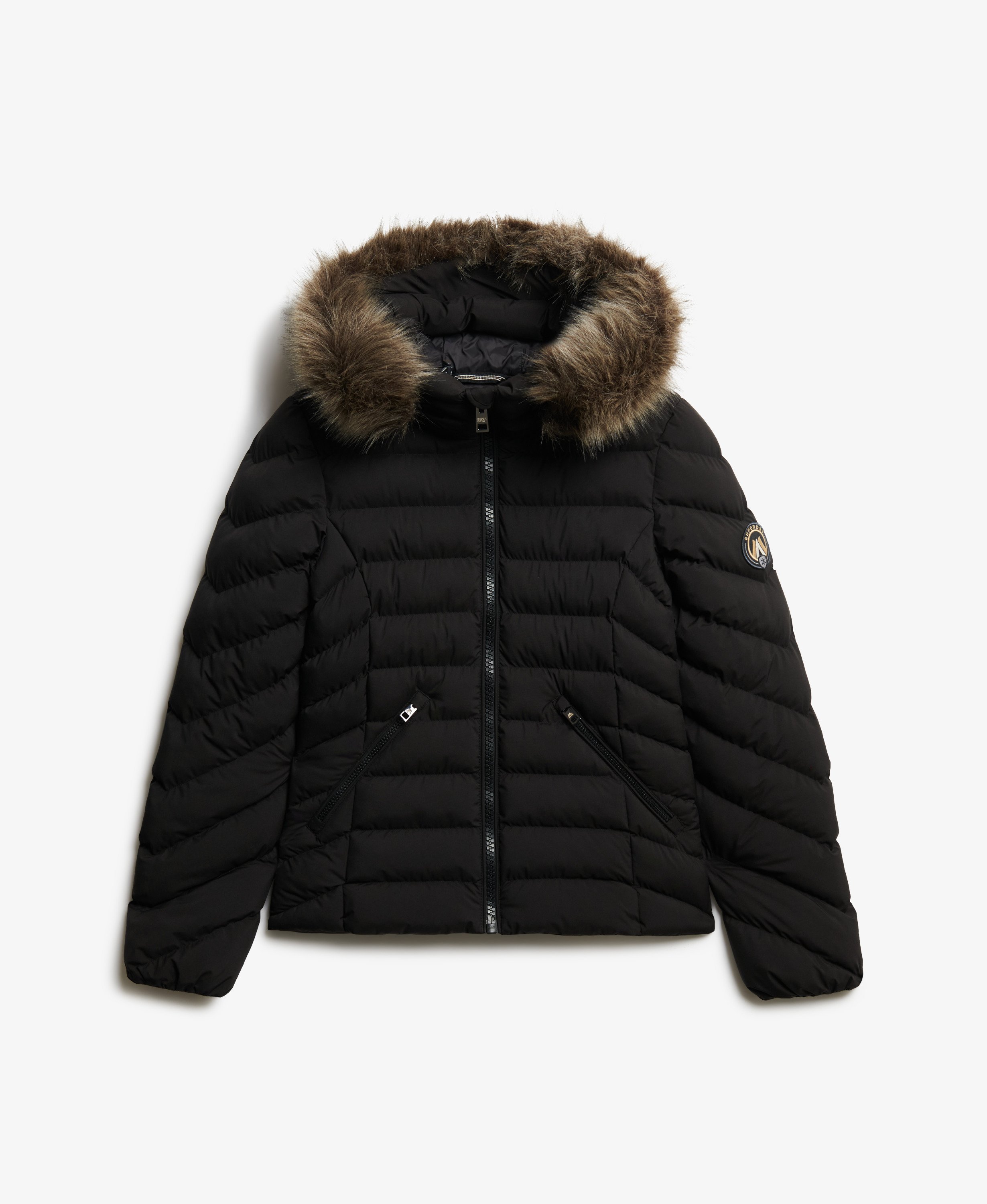 womens Fuji Faux Fur Hood Padded Jacket in Black | Superdry US