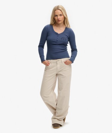 Pantalon en Velours C&ocirc;tel&eacute; Baggy Taille Moyenne Image 1