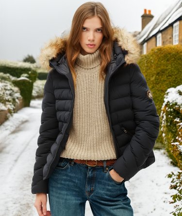 Fuji Polstret Jakke med Kunstpels H&aelig;tte Image 1