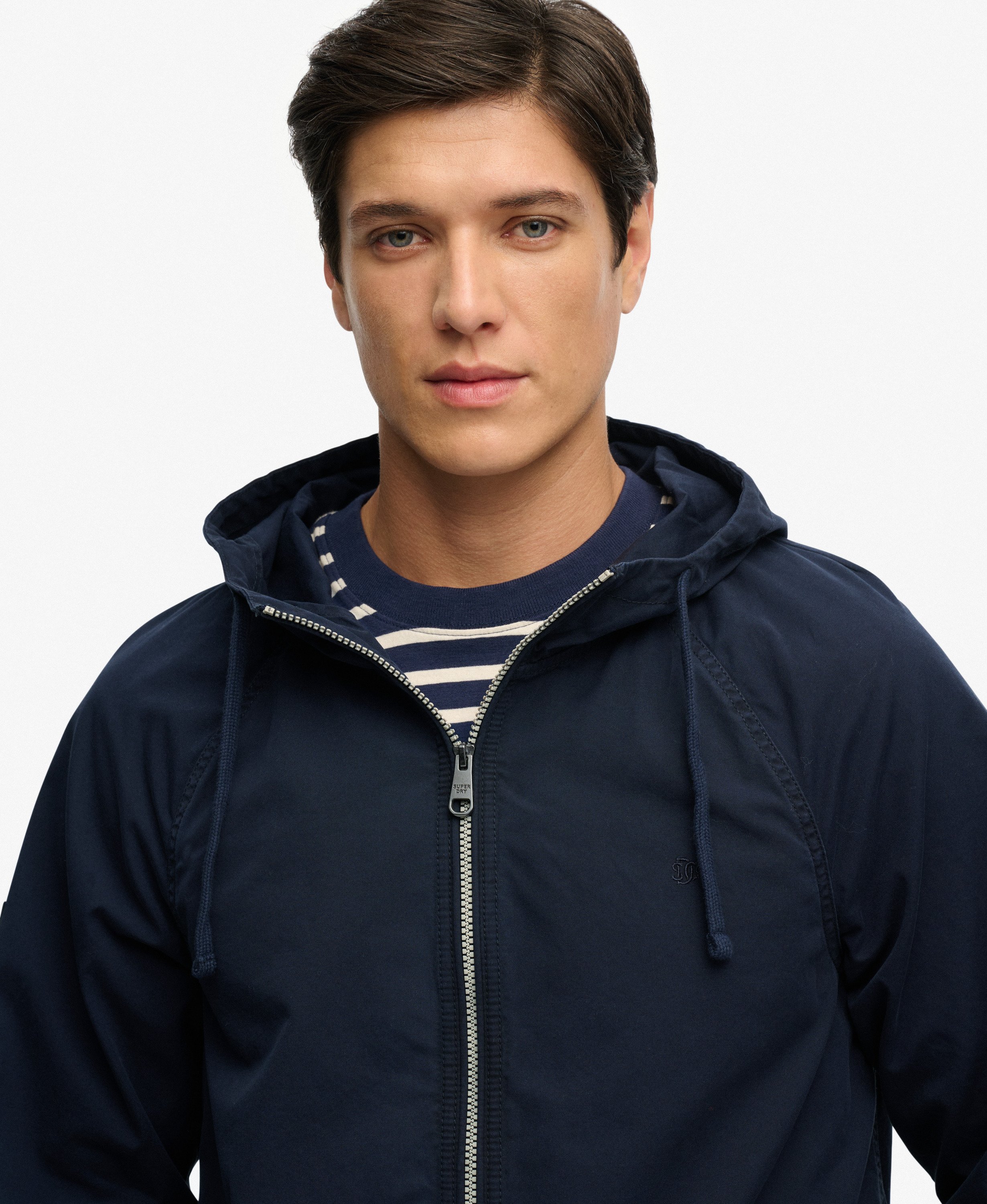 mens Hooded Washed Twill Jacket in Washed Navy | Superdry US