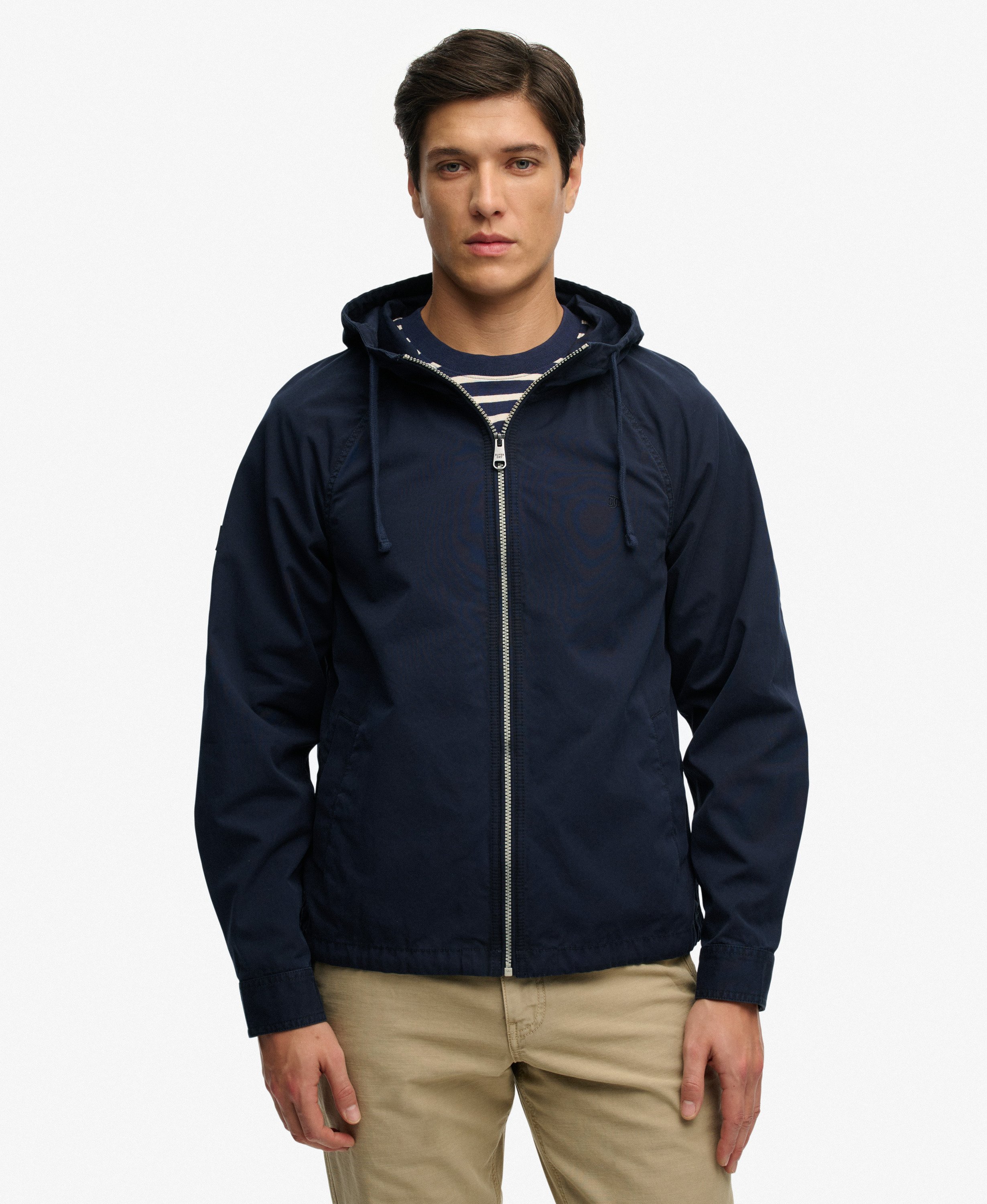 トップス WASHED CANVAS HOODED JACKET NAVY L mens Hooded Washed Twill Jacket in Washed Navy | Superdry US