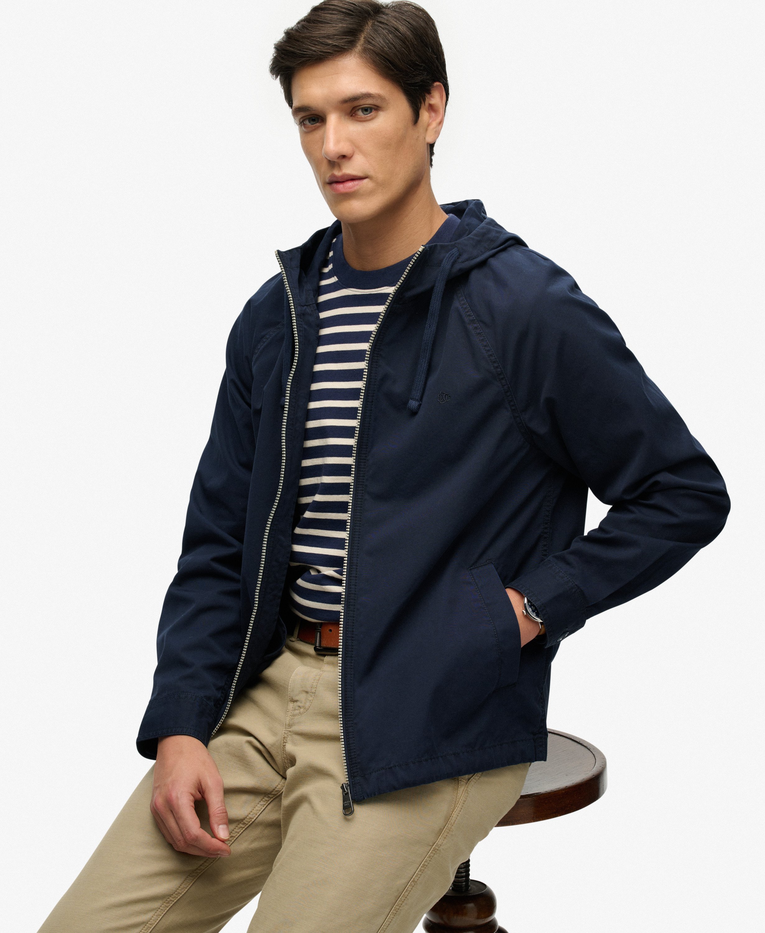 mens Hooded Washed Twill Jacket in Washed Navy | Superdry IE