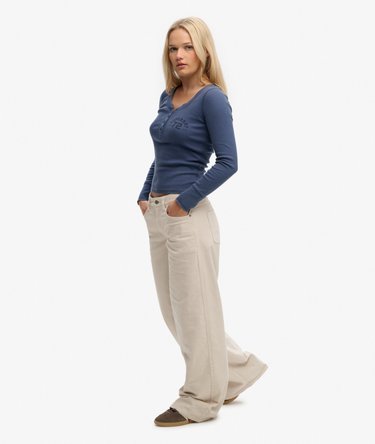 Mid Waist Baggy Mini Cord Pants Image 5