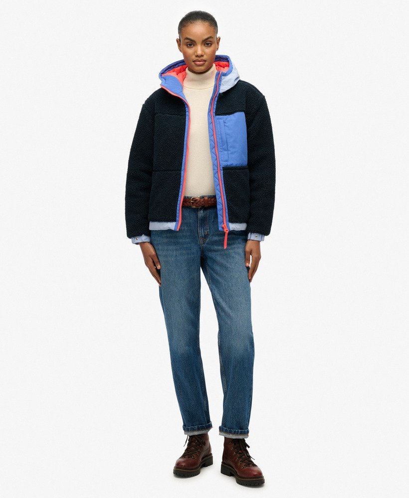 womens Vintage Sherpa Fleece Jacket in Blueberry Navy | Superdry UK