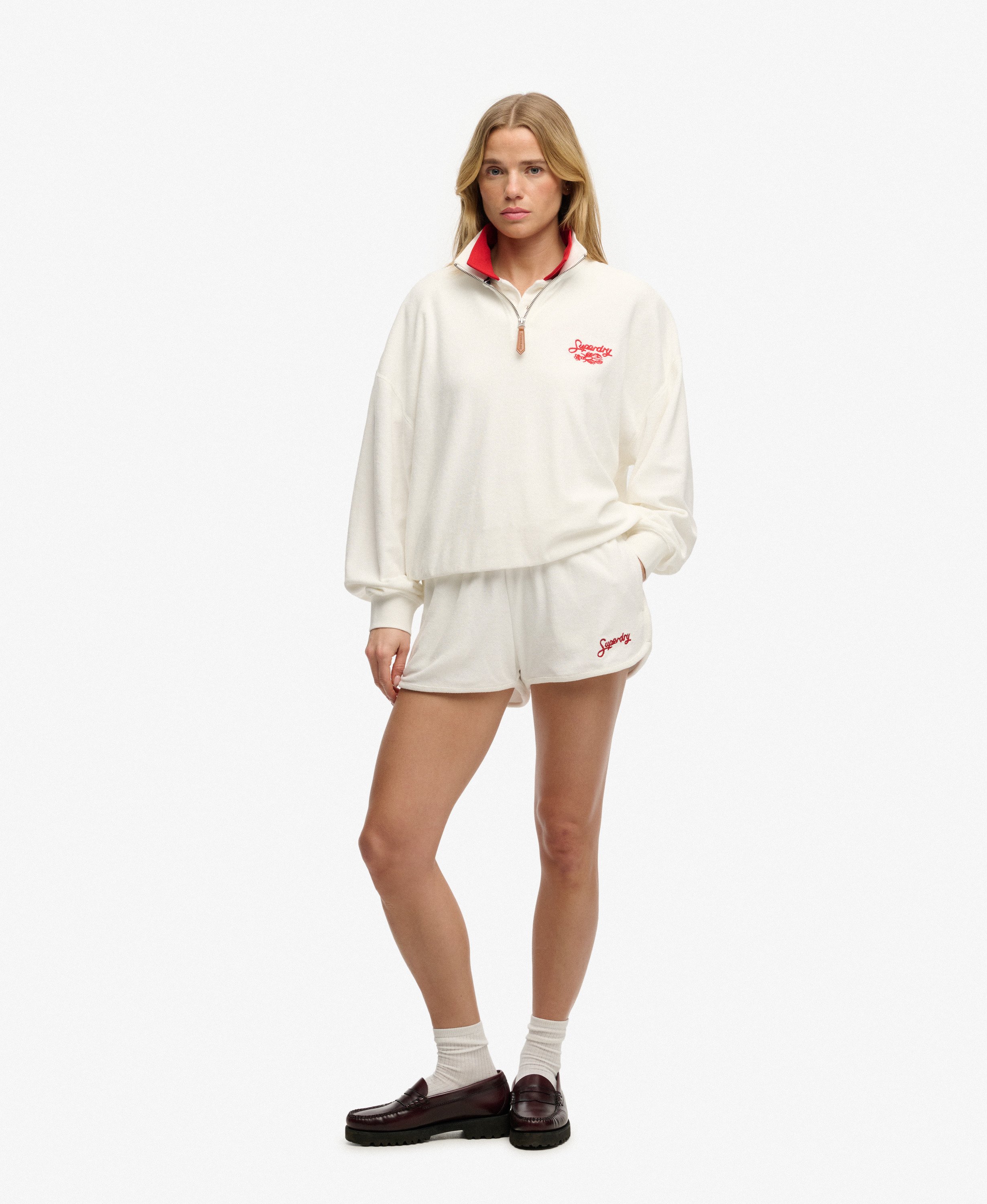 womens Heritage Terry Half Zip Sweatshirt in CREAM | Superdry CA-EN