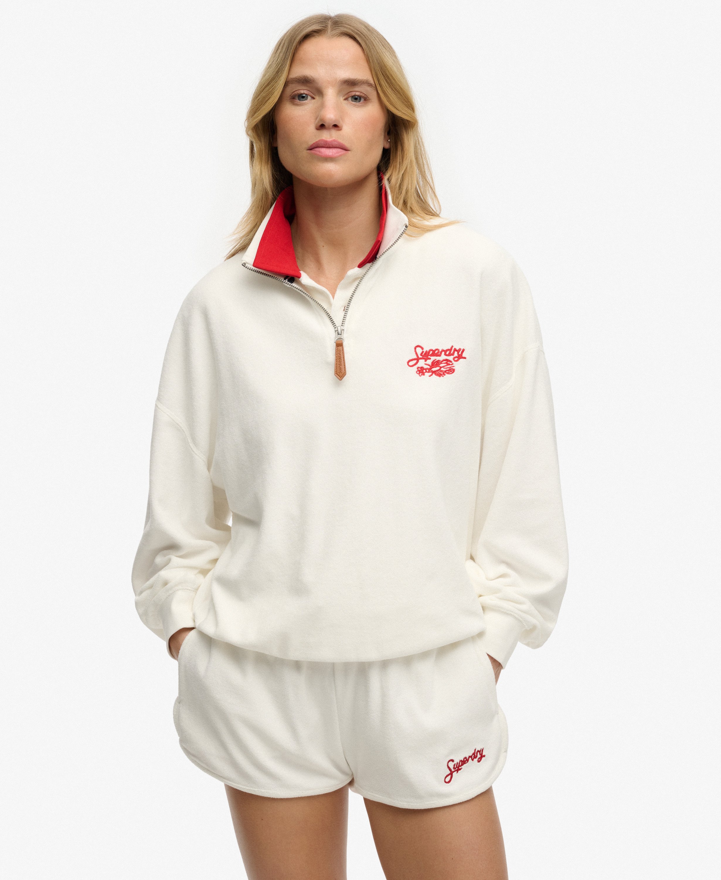 Fortuna Harley Sweater ホワイト 38 womens Heritage Terry Half Zip Sweatshirt in CREAM | Superdry CA-EN