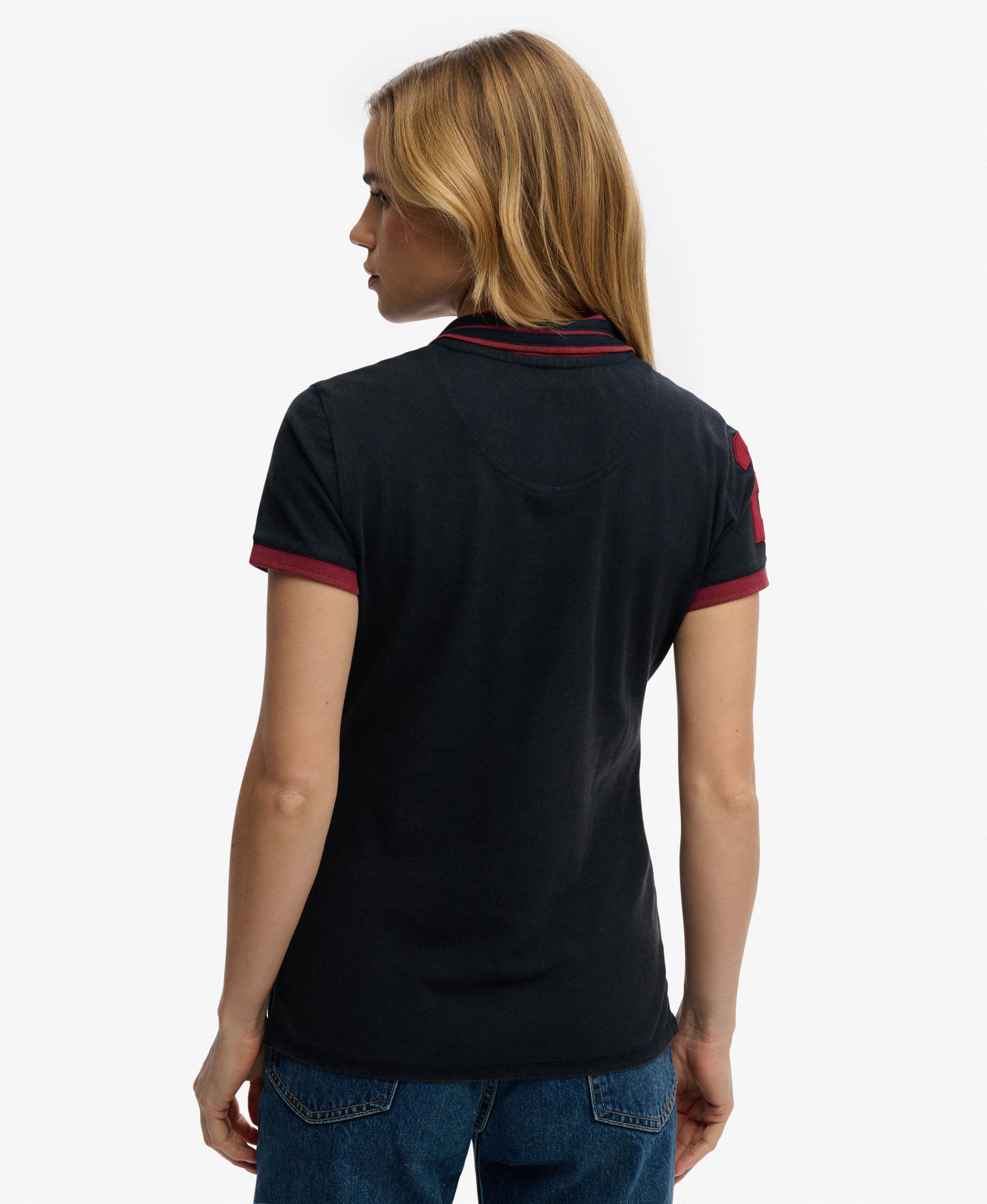 womens Heritage Slim Fit Crest Polo Top in Eclipse Navy | Superdry UK