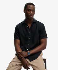 DEMEANOR Camicia Uomo In Lino E Cotone A Maniche Corte, Estiva Texture Griciata, Colletto Cubano, Casual