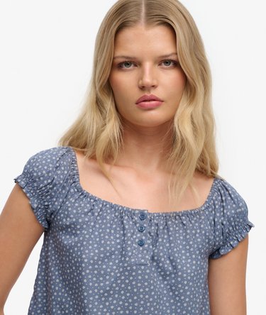 Top Intessuto con Mezza Abbottonatura a Maniche Corte Image 4