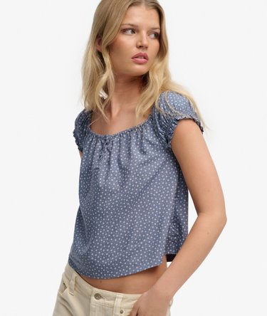 Top Intessuto con Mezza Abbottonatura a Maniche Corte Image 2