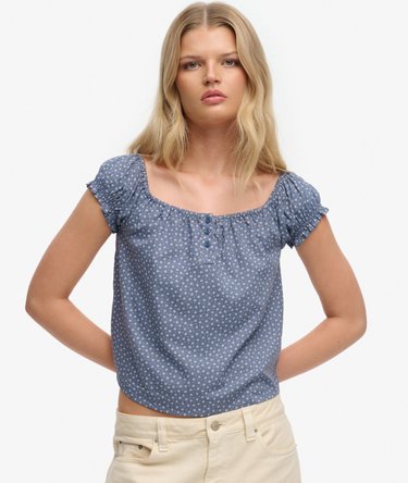 Top Intessuto con Mezza Abbottonatura a Maniche Corte Image 1