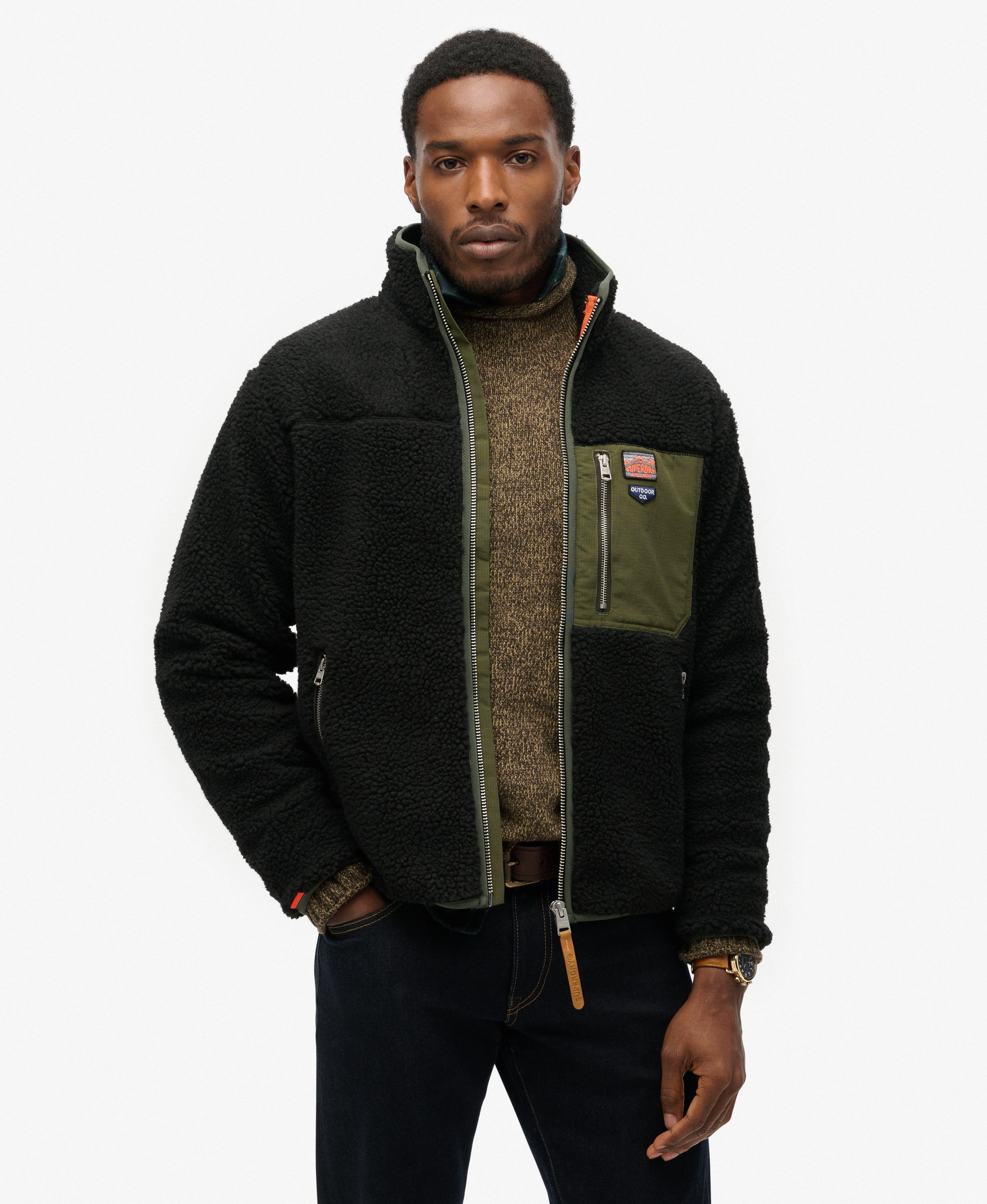 mens Vintage Retro Borg Fleece Jacket in Black | Superdry US