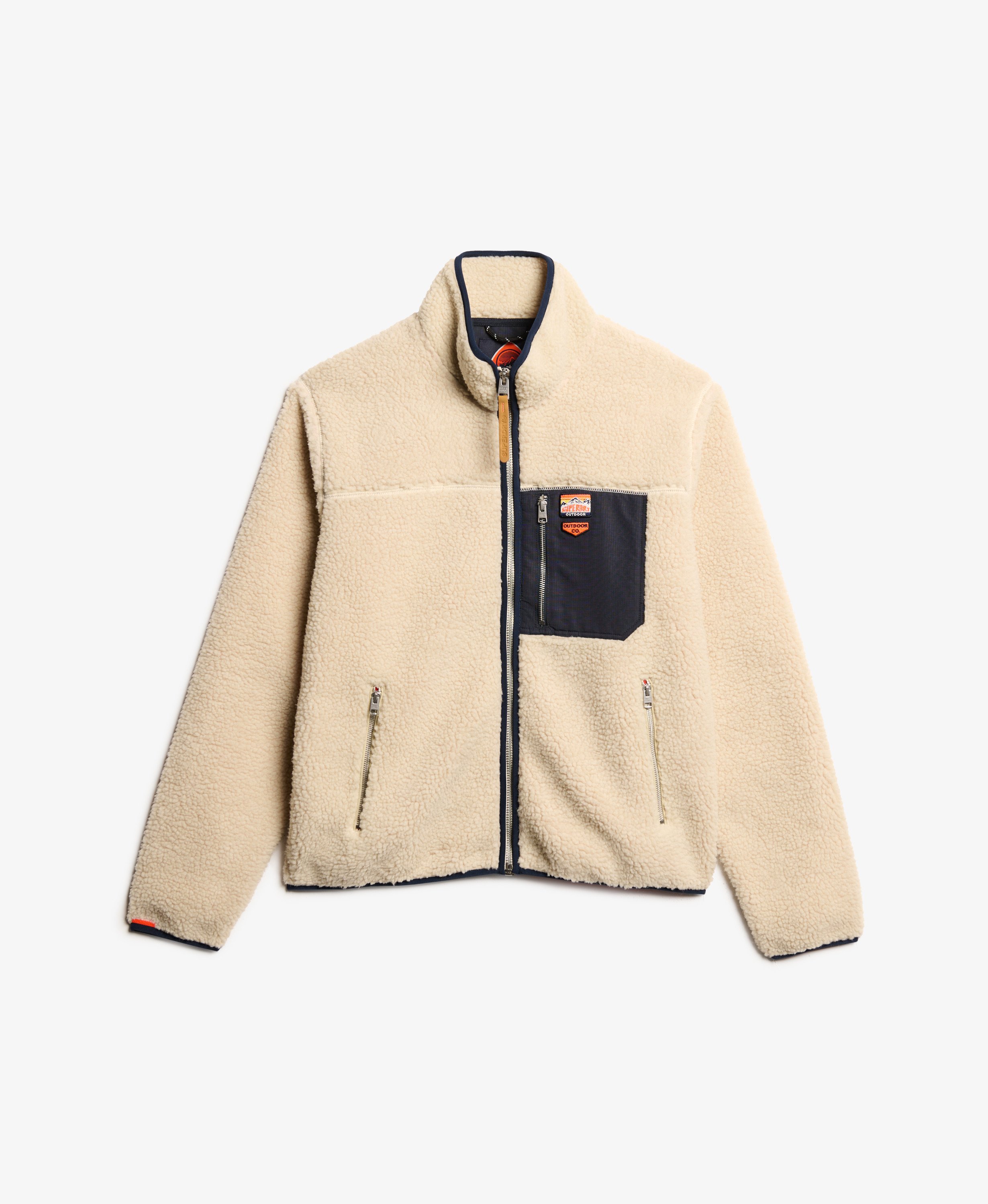 mens Vintage Retro Borg Fleece Jacket in Oatmeal Beige | Superdry