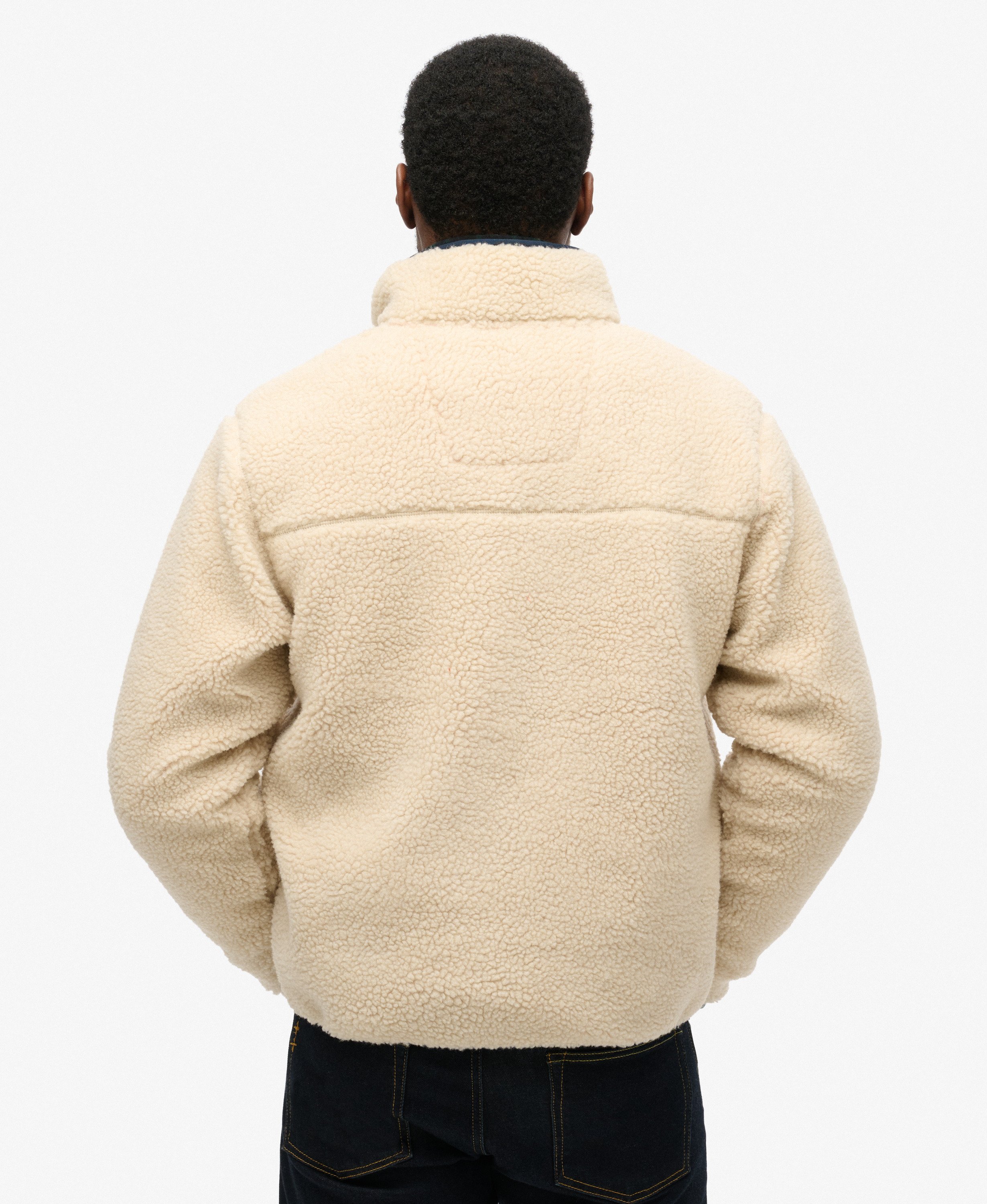 mens Vintage Retro Borg Fleece Jacket in Oatmeal Beige | Superdry