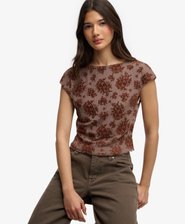 Top de manga corta de malla con flocado