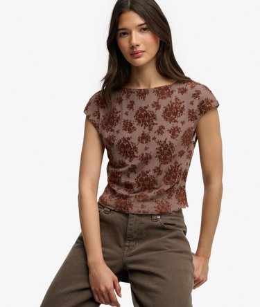 Top de manga corta de malla con flocado Image 2